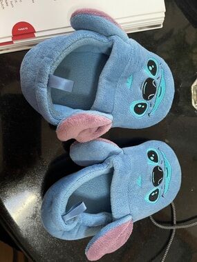 Blue Plush stitch Character Slippers with Pink Ears